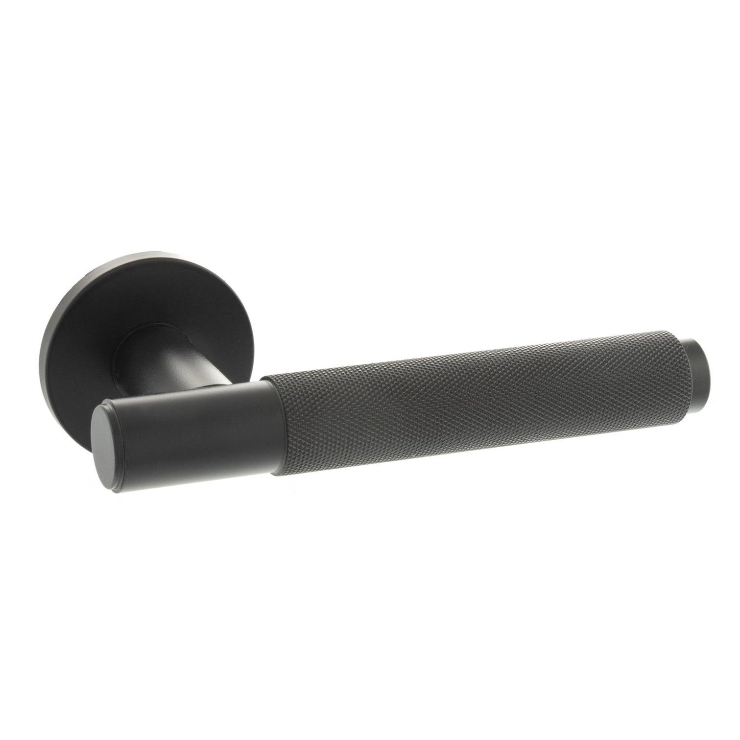 Millhouse Brass Crompton Knurled Lever Door Handle on 5mm Slimline Round Rose - Matt Black