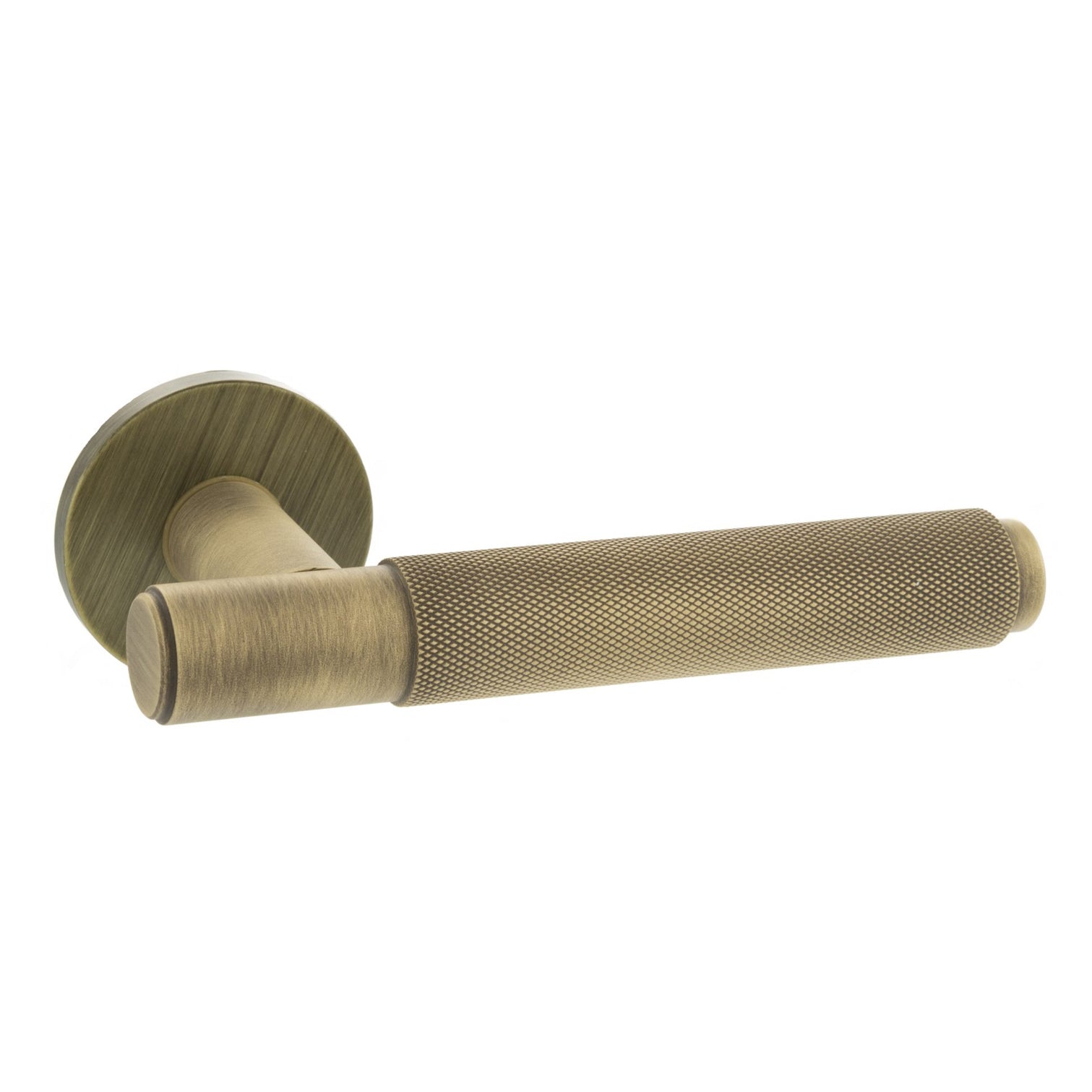 Millhouse Brass Crompton Knurled Lever Door Handle on 5mm Slimline Round Rose - Yester Bronze