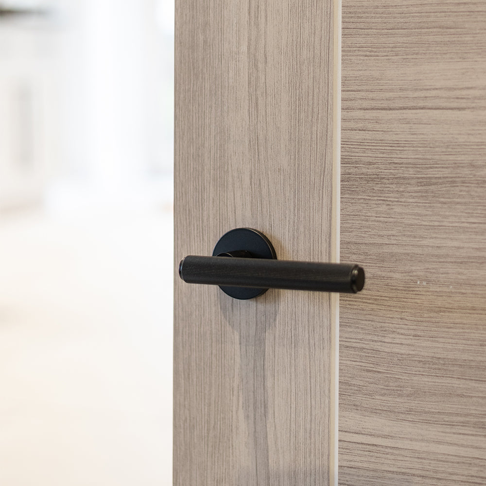 Millhouse Brass Stephenson Knurled Lever Door Handle on 5mm Slimline Round Rose