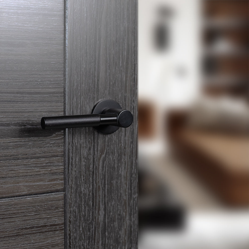 Millhouse Brass Mason Knurled Lever Door Handle on 5mm Slimline Round Rose