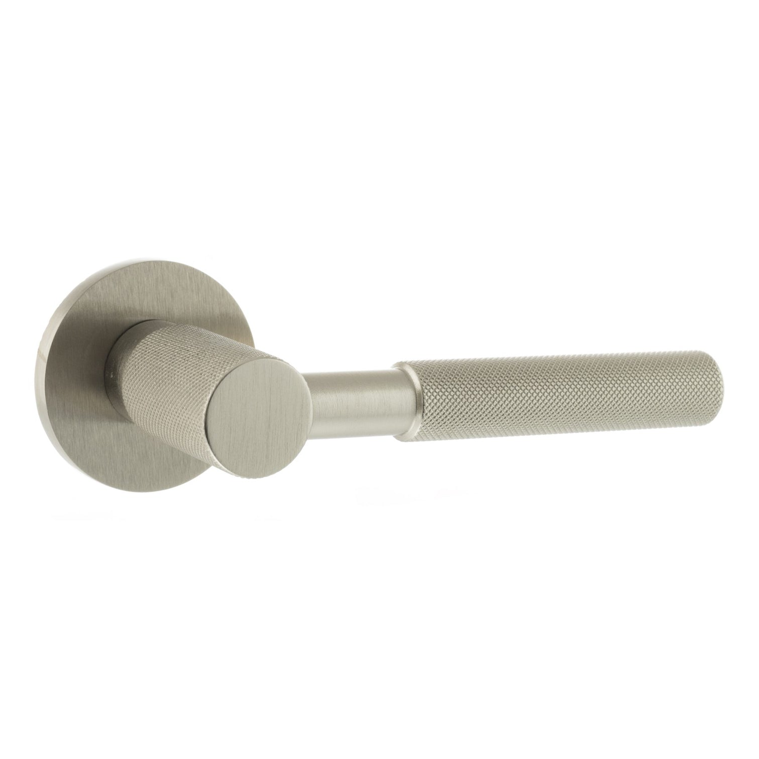 Millhouse Brass Mason Knurled Lever Door Handle on 5mm Slimline Round Rose - Satin Nickel