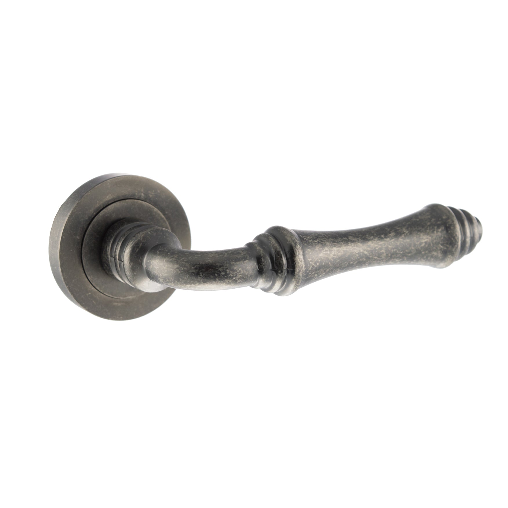 Old English Durham Lever Door Handle on Round Rose - Distressed Silver