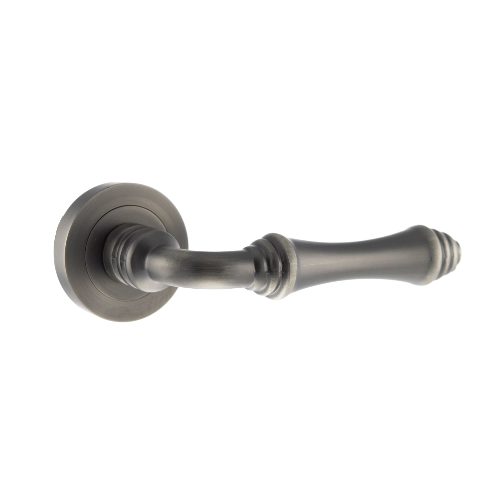 Old English Durham Lever Door Handle on Round Rose - Matt Gun Metal
