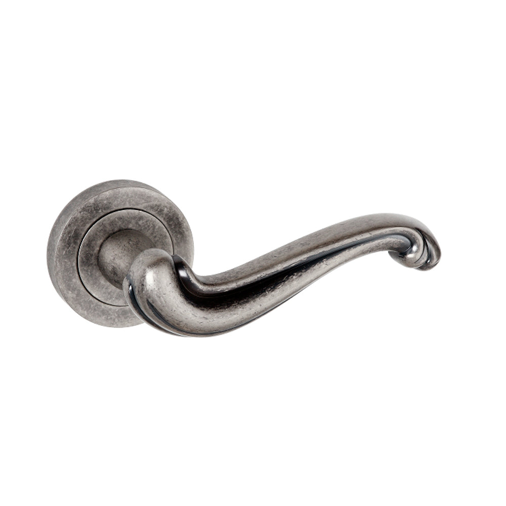 Old English Colchester Lever Door Handle on Round Rose - Distressed Silver