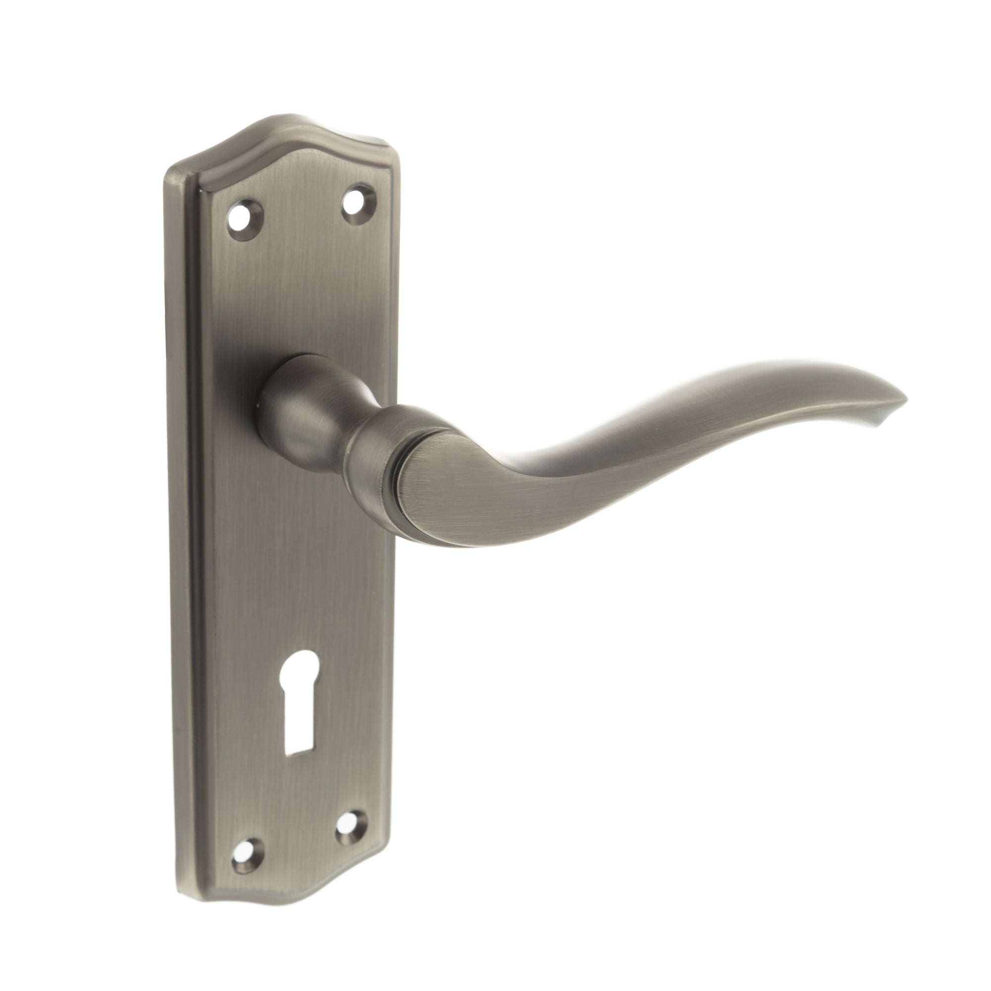Old English Warwick Key Lever Door Handle on Backplate - Matt Gun Metal