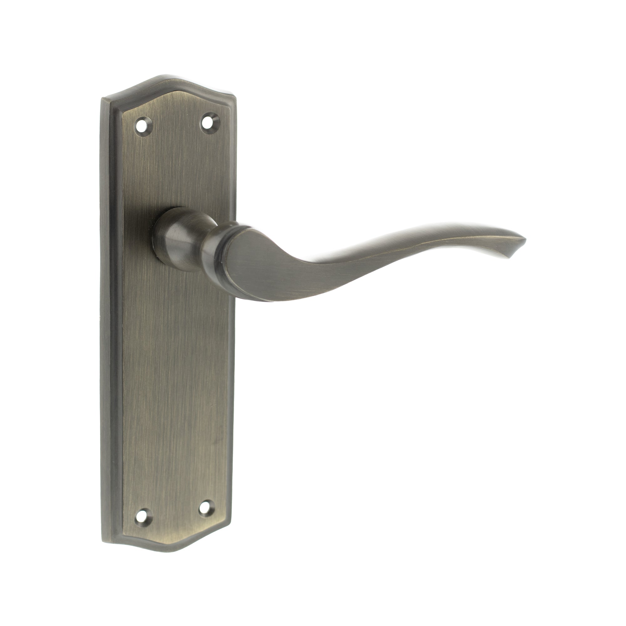 Old English Warwick Latch Lever Door Handle on Backplate - Matt Antique Brass