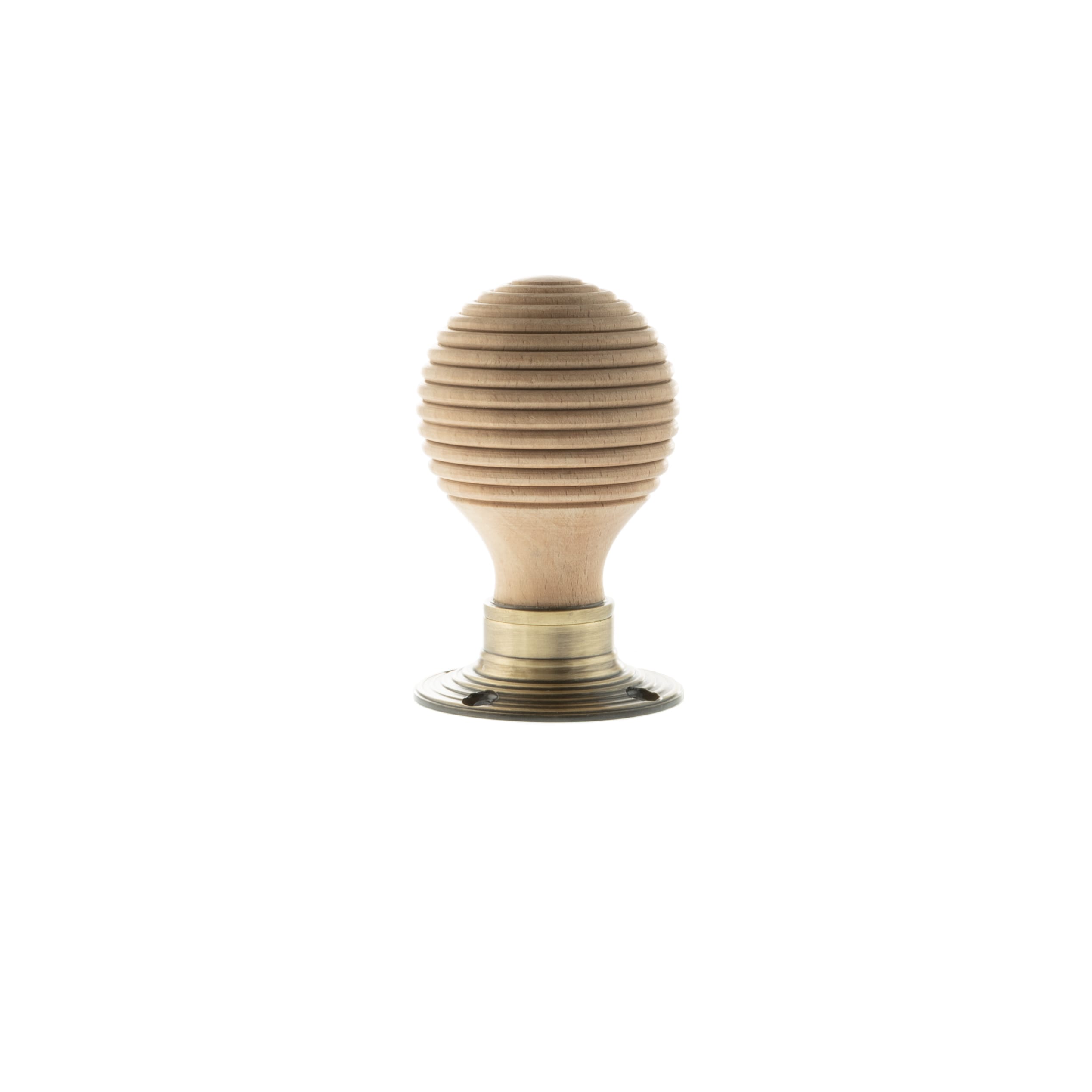 Old English Bridlington Wood Reeded Beehive Door Knob on Face Fix Rose