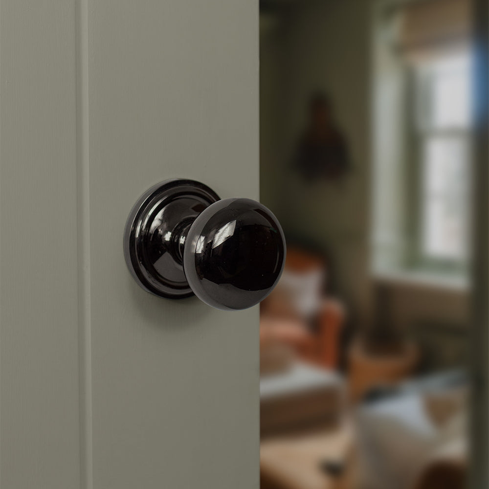 Old English Harrogate Solid Brass Mushroom Mortice Knob on Concealed Fix Rose