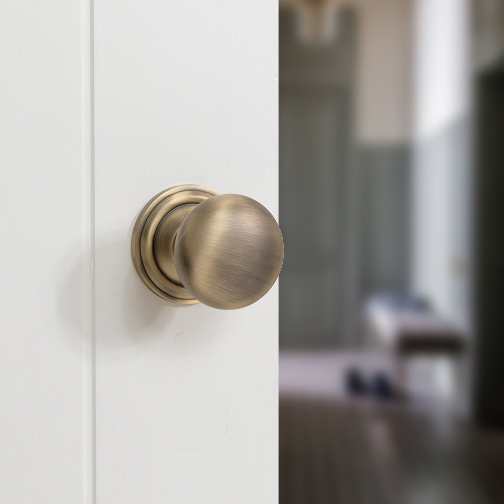 Old English Harrogate Solid Brass Mushroom Mortice Knob on Concealed Fix Rose
