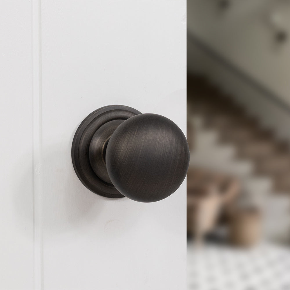Old English Harrogate Solid Brass Mushroom Mortice Knob on Concealed Fix Rose