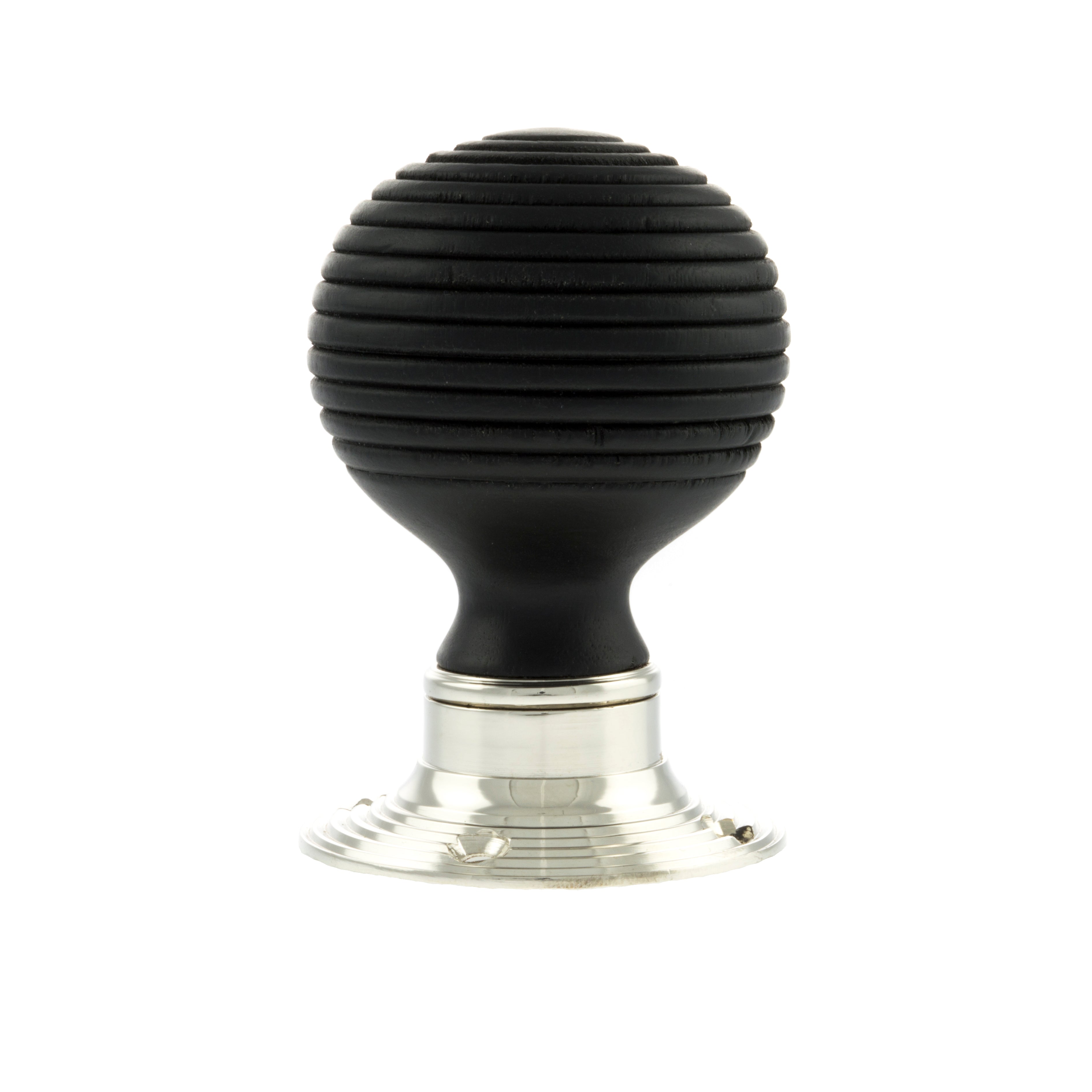 Old English Whitby Ebony Wood Reeded Beehive Mortice Knob on Face Fix Rose
