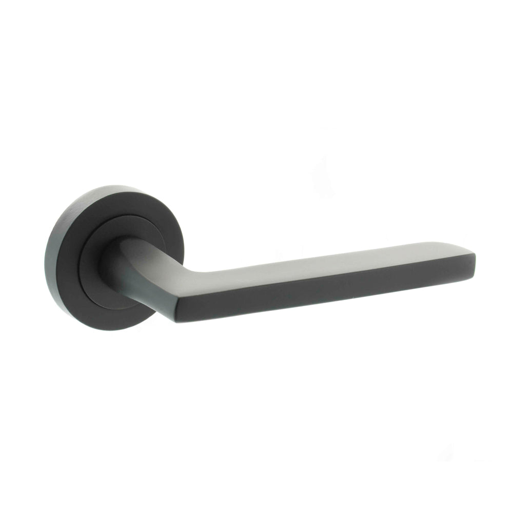 STATUS Alaska Lever Door Handle on Round Rose - Matt Black