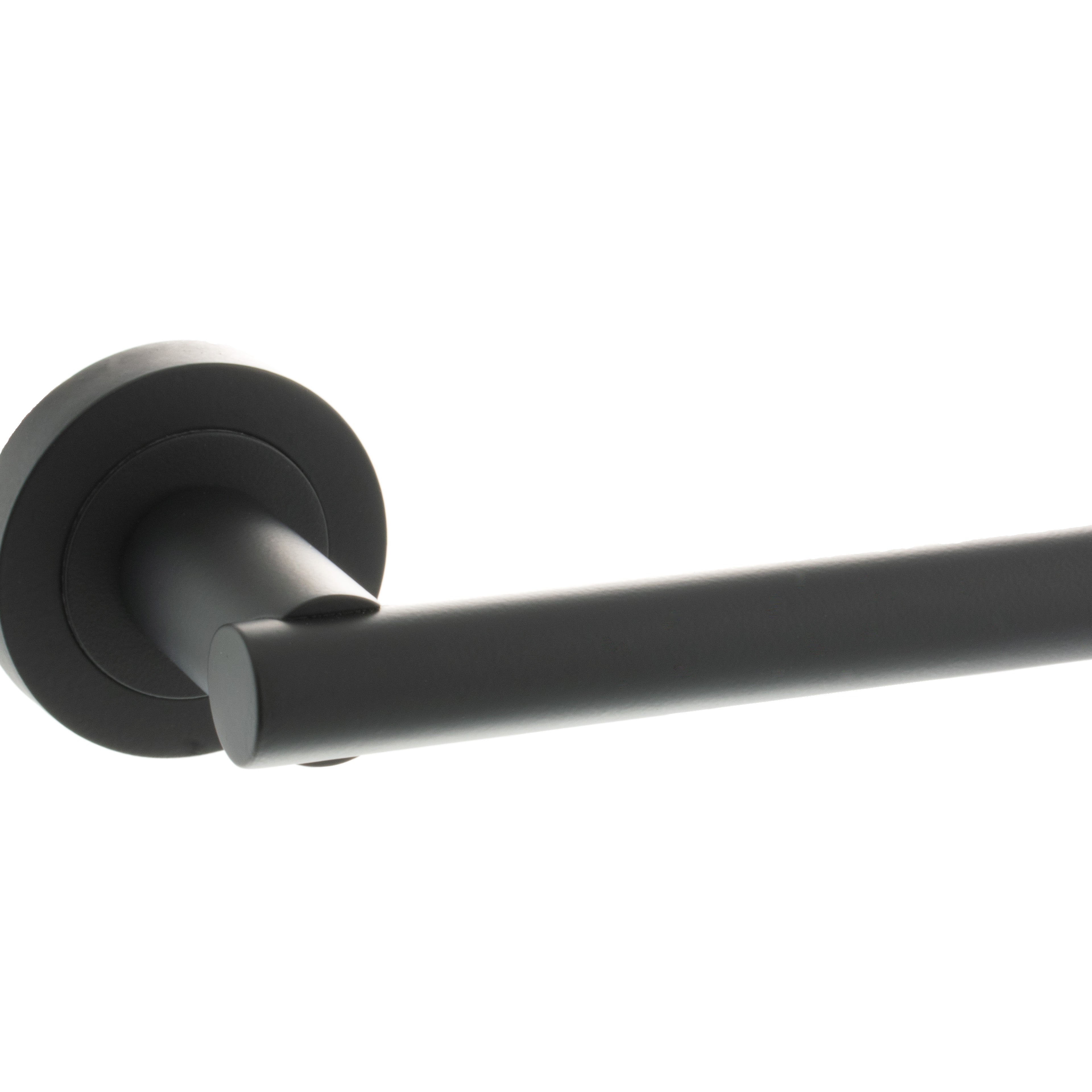 STATUS Nebraska Lever Door Handle on Round Rose - Matt Black