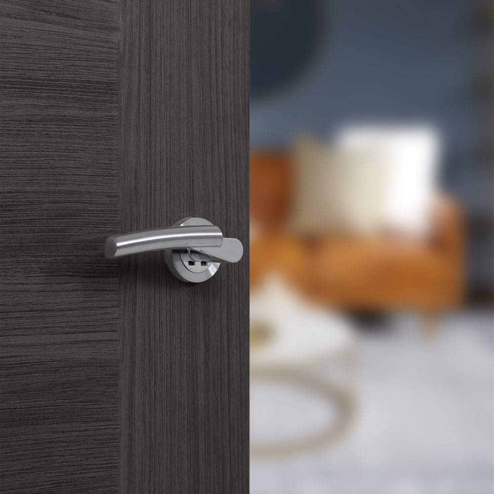 STATUS Florida Lever Door Handle on Round Rose - Satin Chrome/