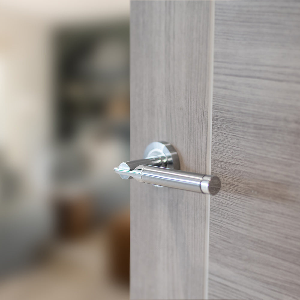 STATUS Dakota Lever Door Handle on Round Rose - Satin Chrome/