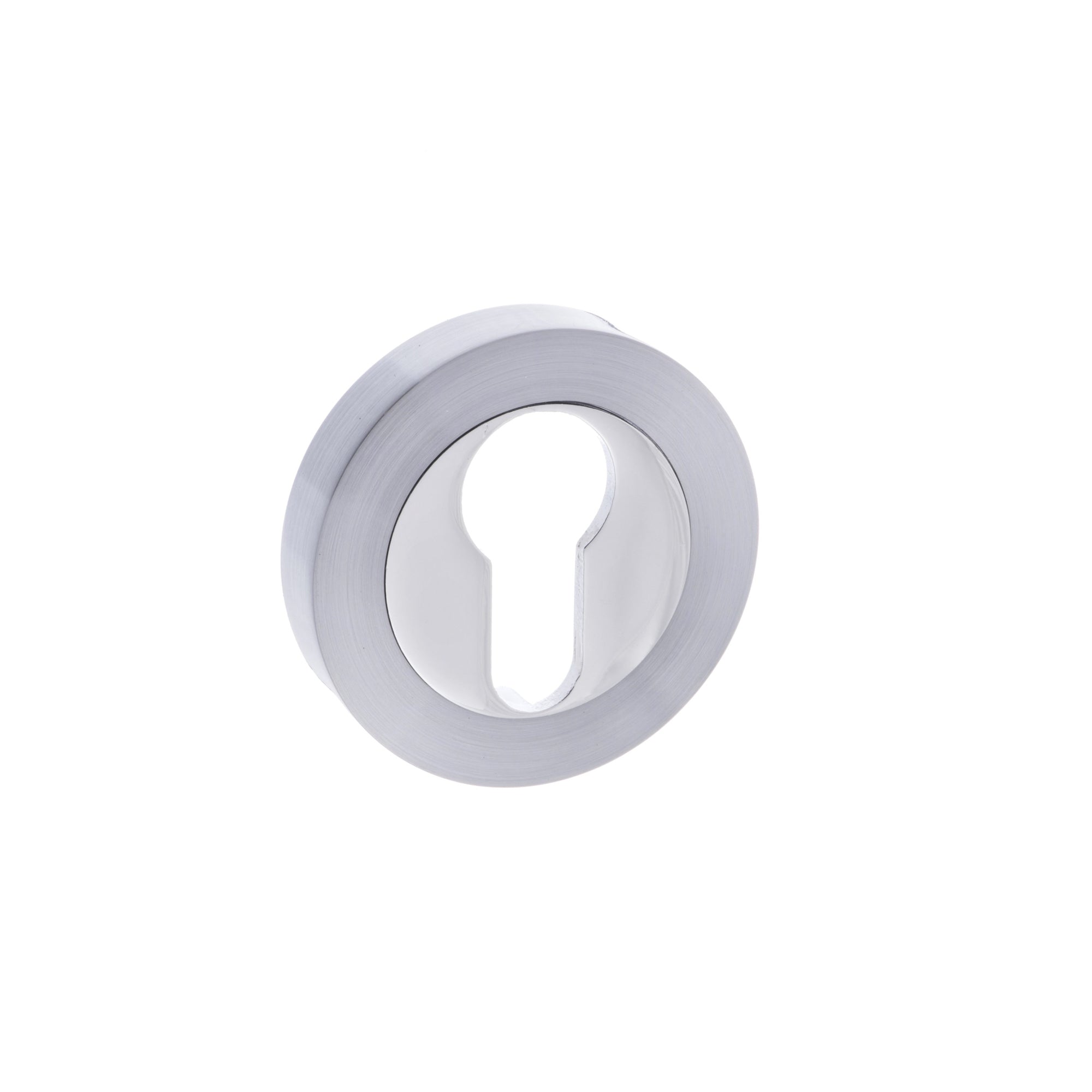 STATUS Euro Escutcheons on Round Rose - Satin Chrome/Polished Chrome