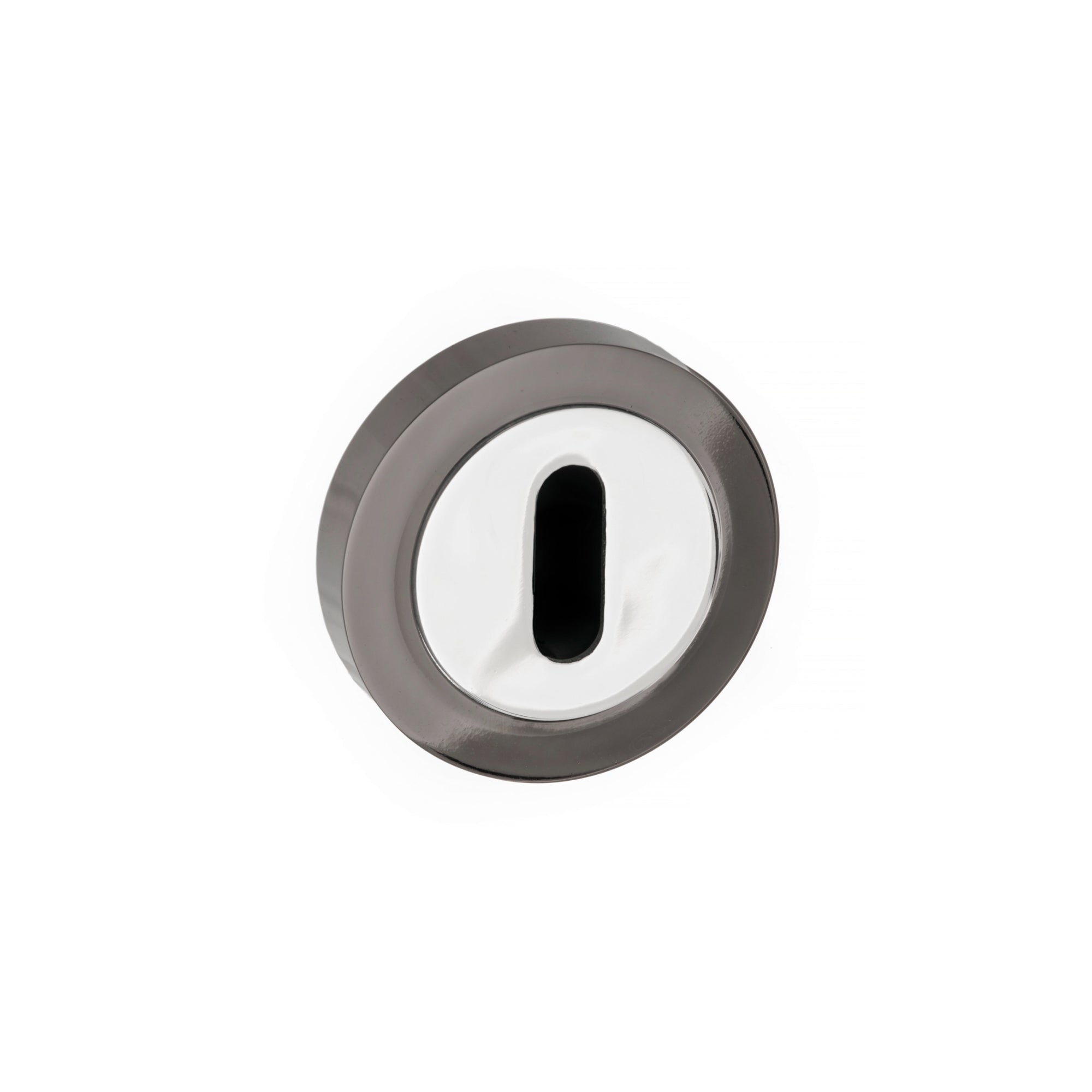 STATUS Key Escutcheons on Round Rose - Black Nickel/Polished Chrome