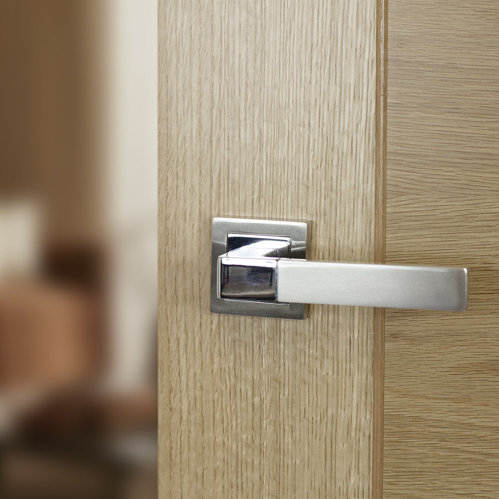 STATUS Montana Lever Door Handle on S4 Square Rose - Satin Nickel/