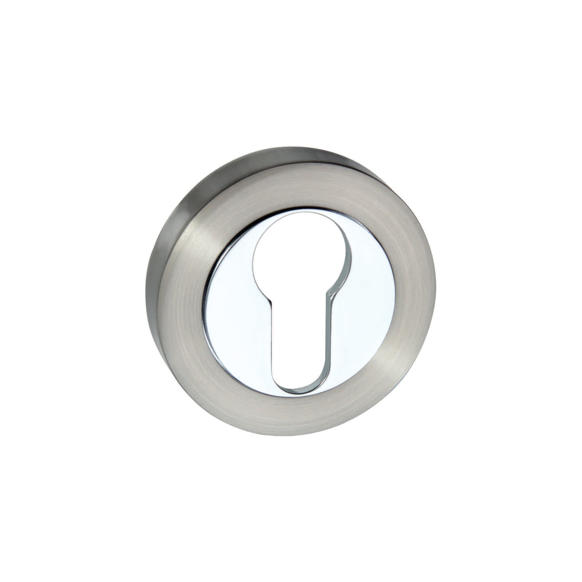 Senza Pari Euro Escutcheons on Round Rose - Satin Nickel/Polished Chrome
