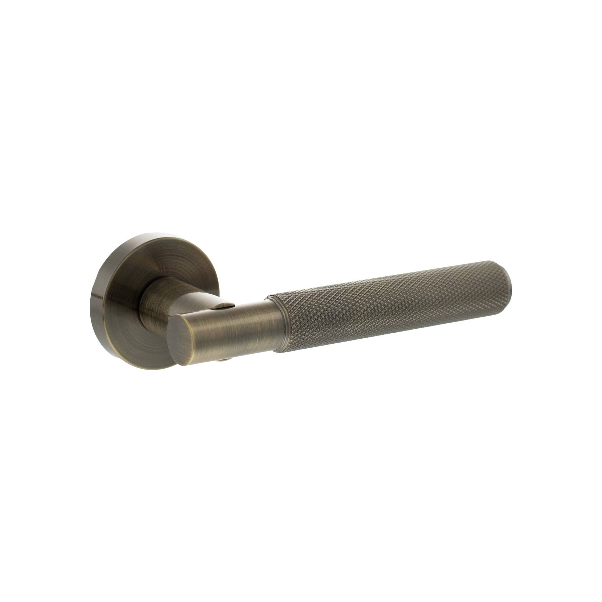 Senza Pari Rosarno Knurled Lever Door Handle on Minimal Round Rose - Antique Brass