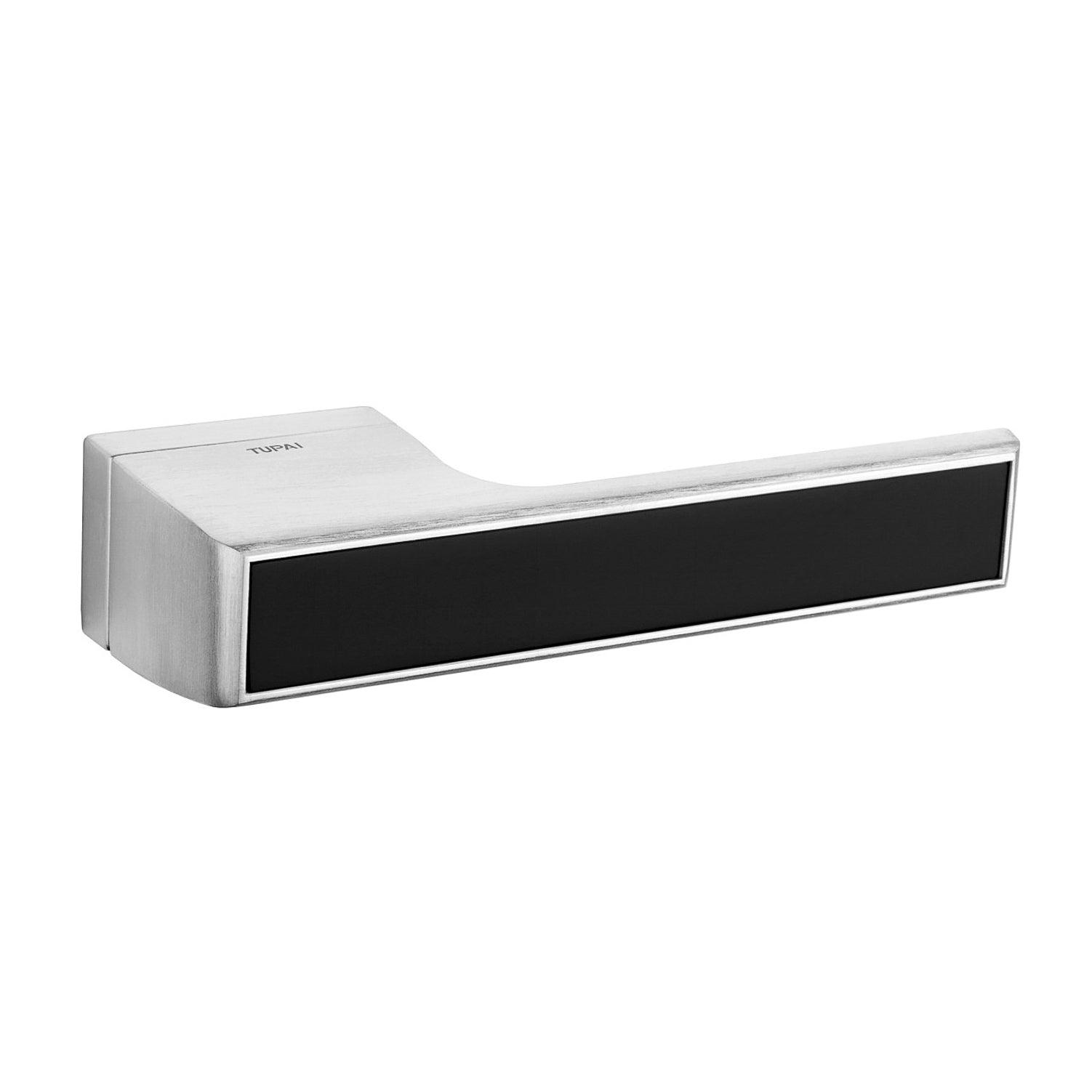 Tupai Rapido VersaLine Tobar Lever Door Handle on Long Rose - Pearl Black Decorative Plate - Satin Chrome