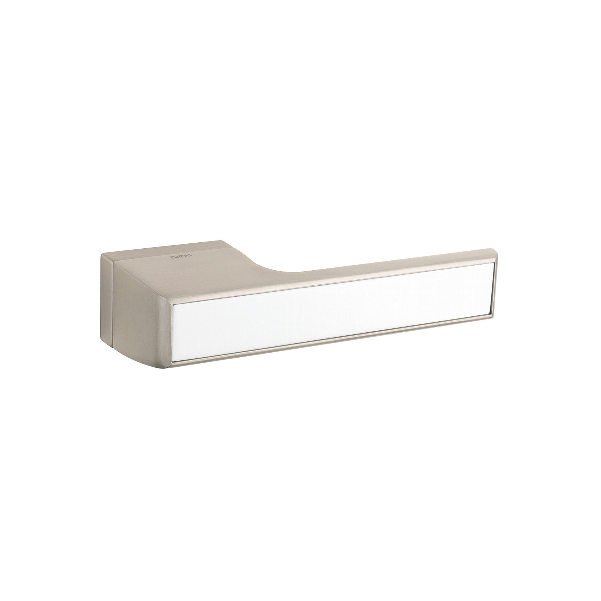 Tupai Rapido VersaLine Tobar Lever Door Handle on Long Rose - White Decorative Plate - Pearl Nickel