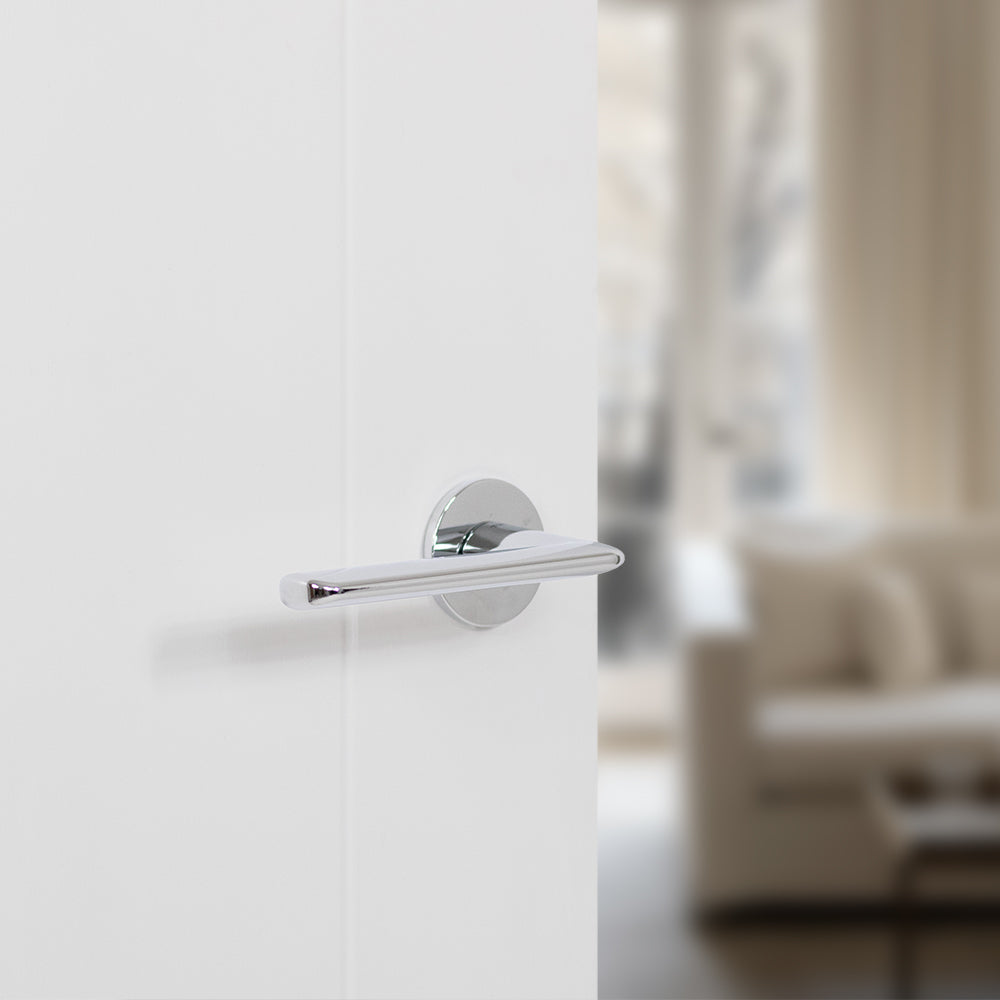 Tupai Rapido 5S Line Tavira Lever Door Handle on 5mm Slimline Round Rose - Bright