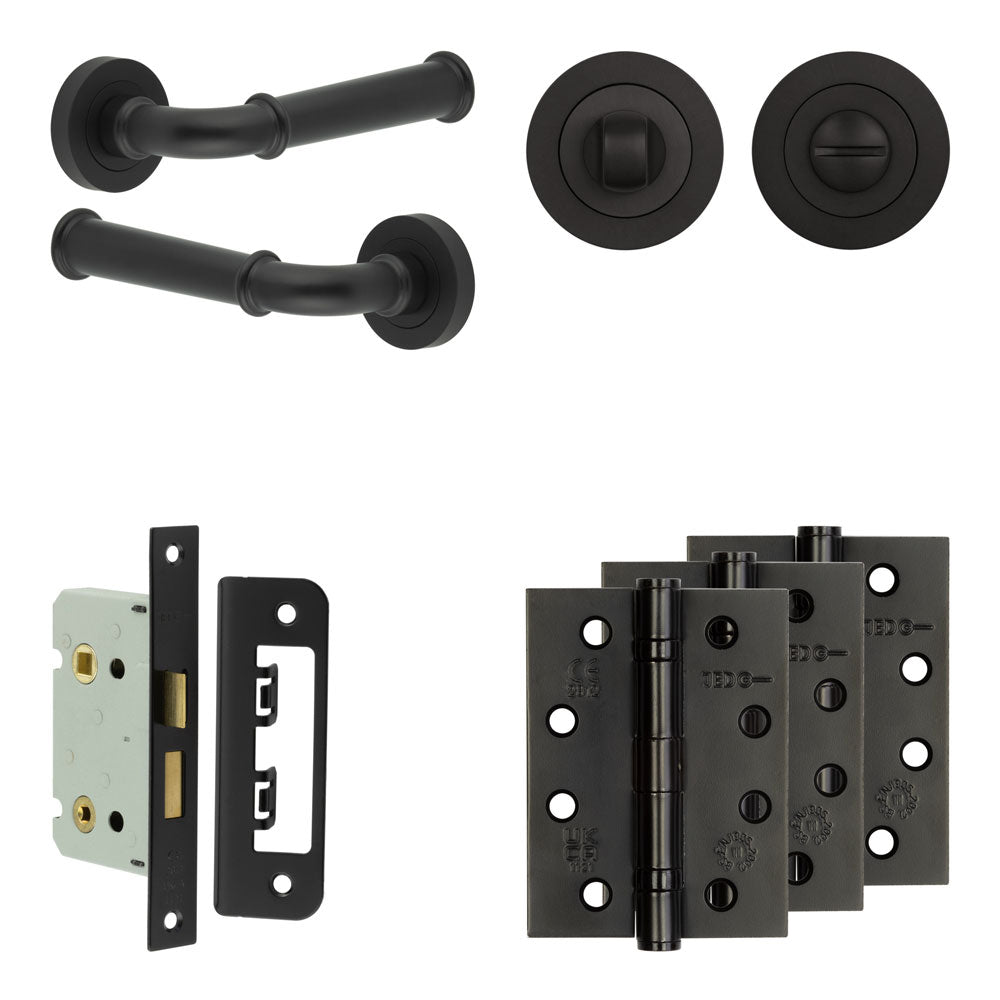 Complete Classic Door Handle Pack - Bathroom - Black - 65mm / 4" / Designer Round Turn & Release