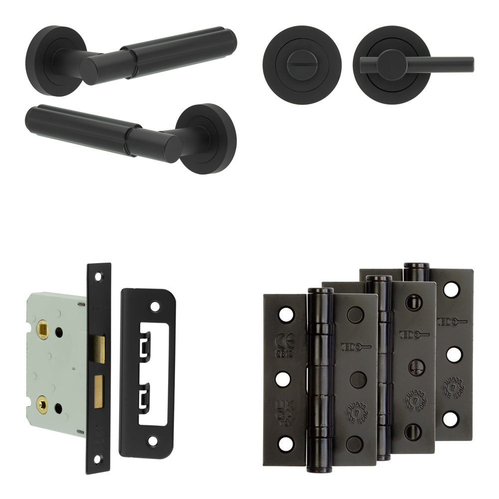 Complete Bloom Door Handle Pack - Bathroom - Black - 76mm / 3" / Easy Thumb Turn & Lock