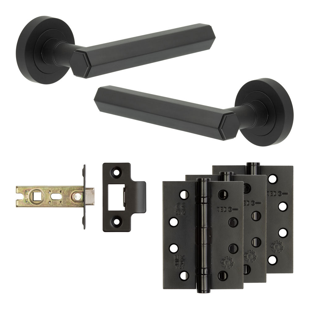 Complete Hex Door Handle Pack - Internal Doors - Black - 64mm / 4"