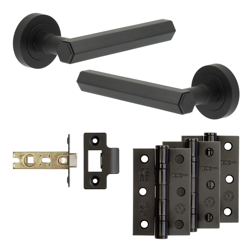 Complete Hex Door Handle Pack - Internal Doors - Black - 64mm / 3"