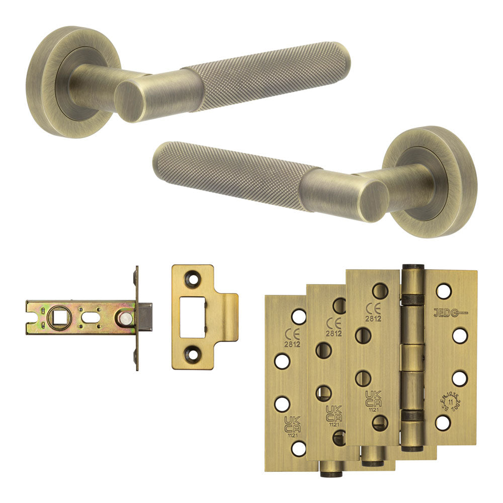 Complete Bari Door Handle Pack - Internal Doors - Antique Brass - 64mm / 4"