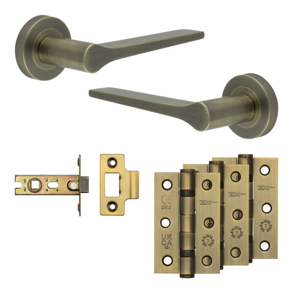 Complete Gio Door Handle Pack - Internal Doors - Antique Brass - 64mm / 3"