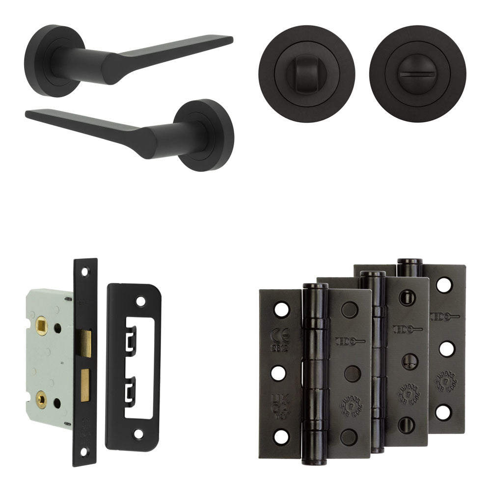 Complete Gio Door Handle Pack - Bathroom - Black - 65mm / 3" / Designer Round Turn & Release