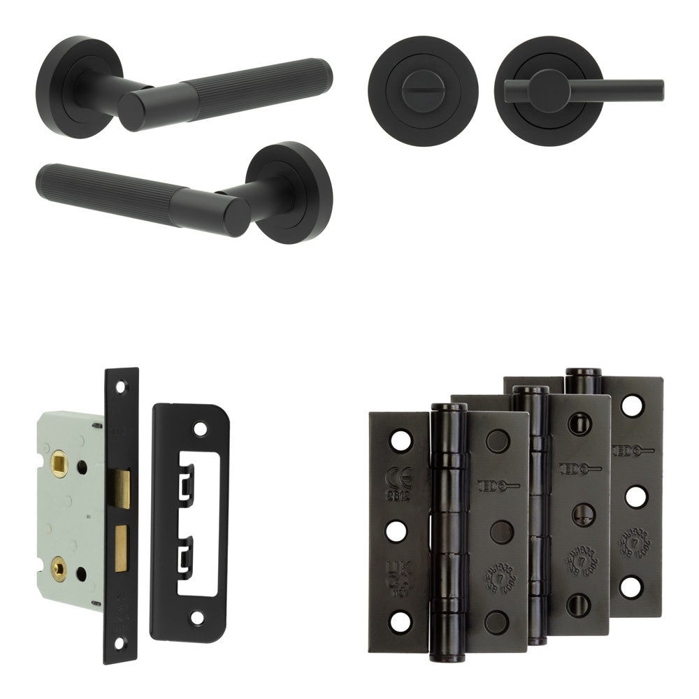 Complete Venice Door Handle Pack - Bathroom - Black - 65mm / 3" / Easy Thumb Turn & Lock