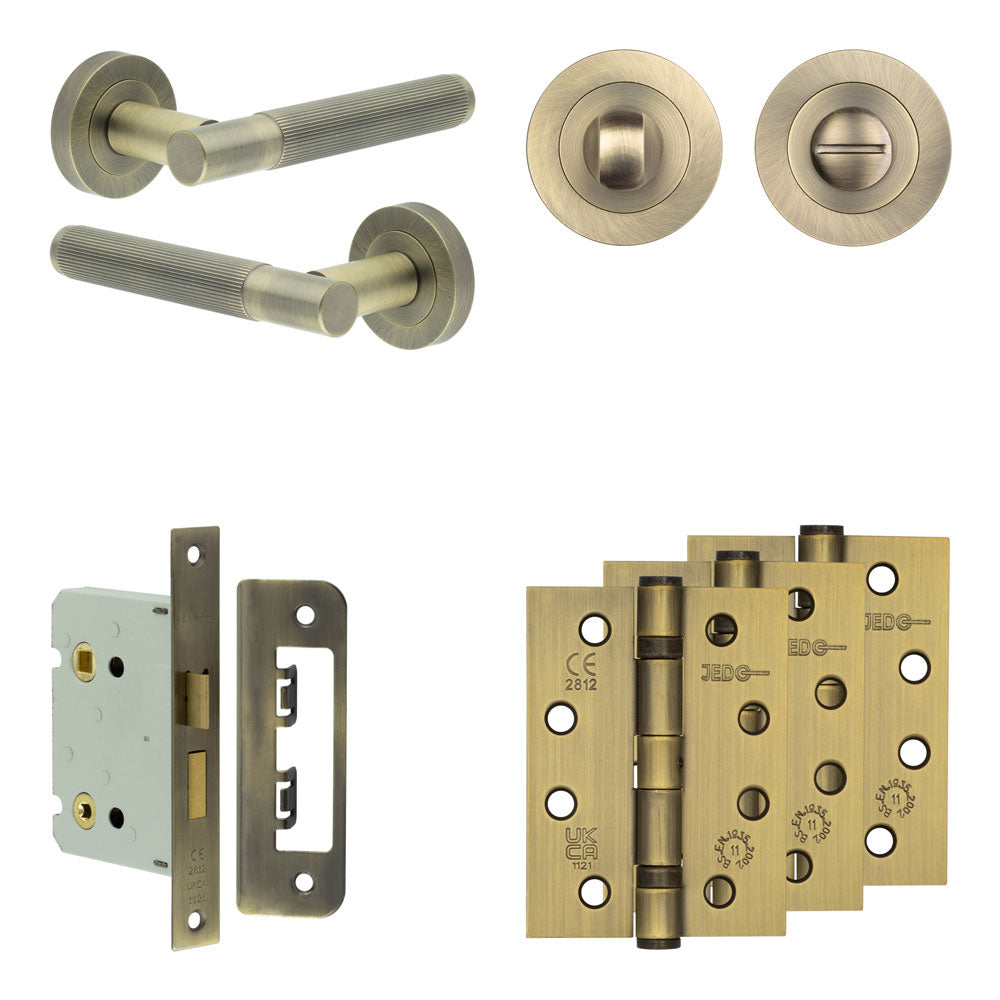 Complete Venice Door Handle Pack - Bathroom - Antique Brass - 76mm / 4" / Designer Round Turn & Release