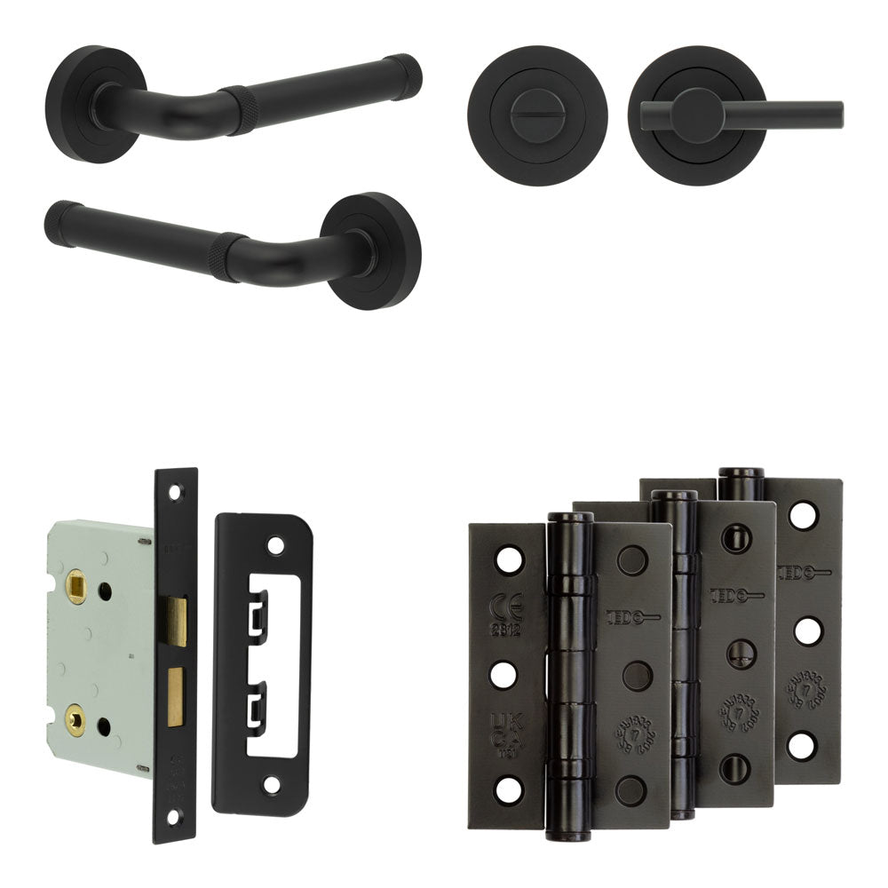 Complete Midtown Door Handle Pack - Bathroom - Black - 76mm / 3" / Easy Thumb Turn & Lock