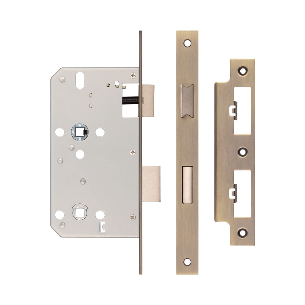 Jedo 72mm Din Bathroom Locks - Square / Antique Brass
