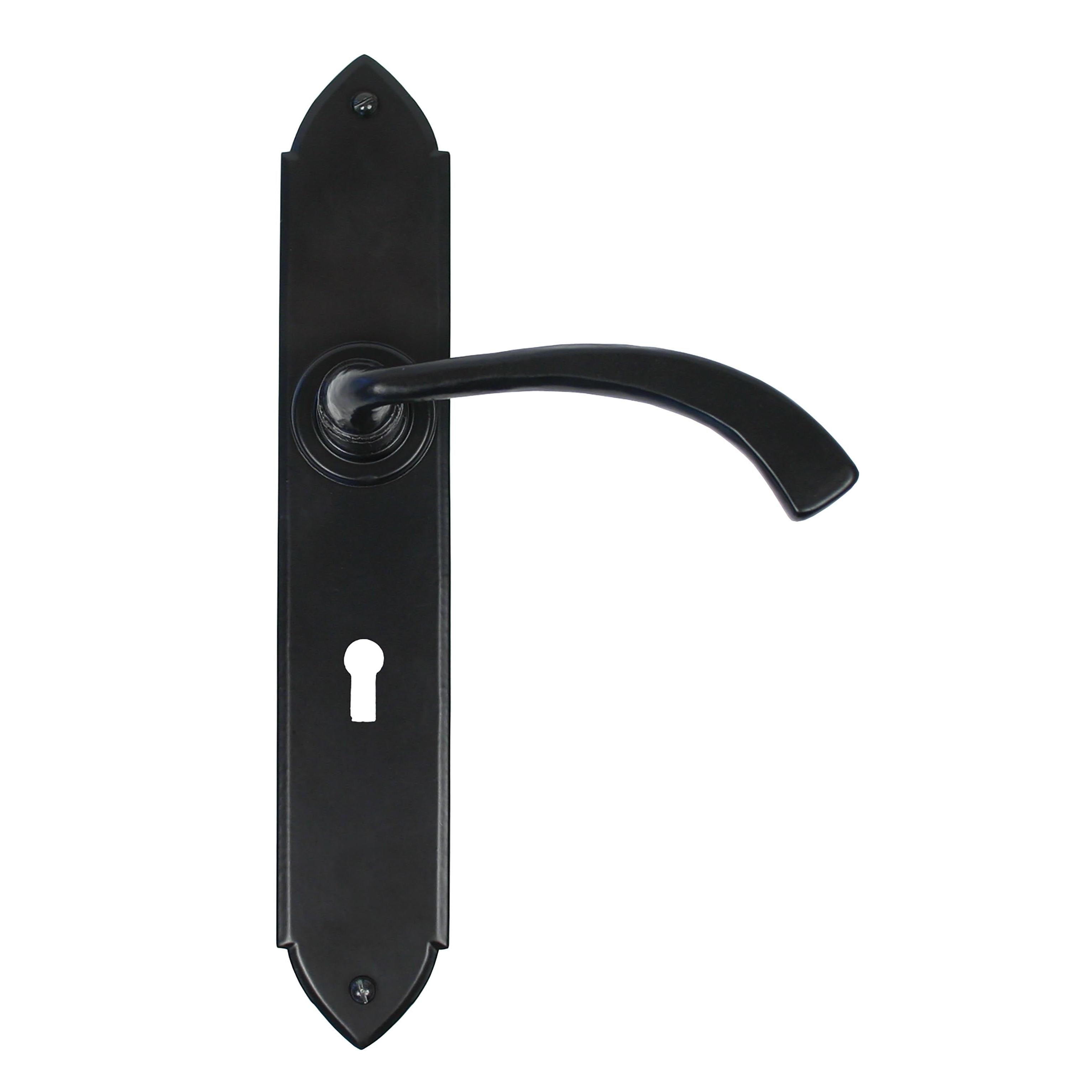 From The Anvil's Black Gothic Curved Lever Lock Set