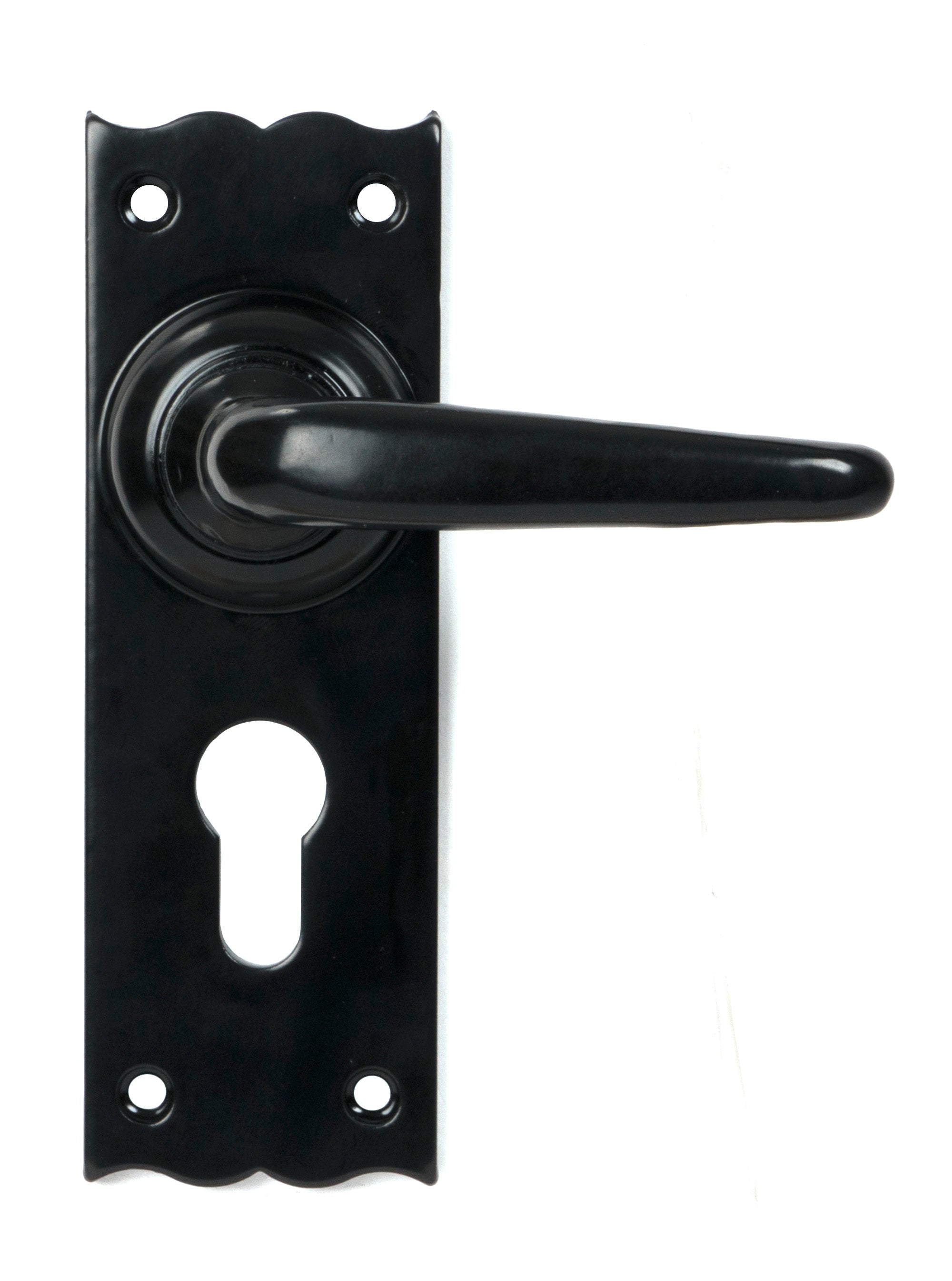 From The Anvil's Black Oak Lever Euro Lock Set