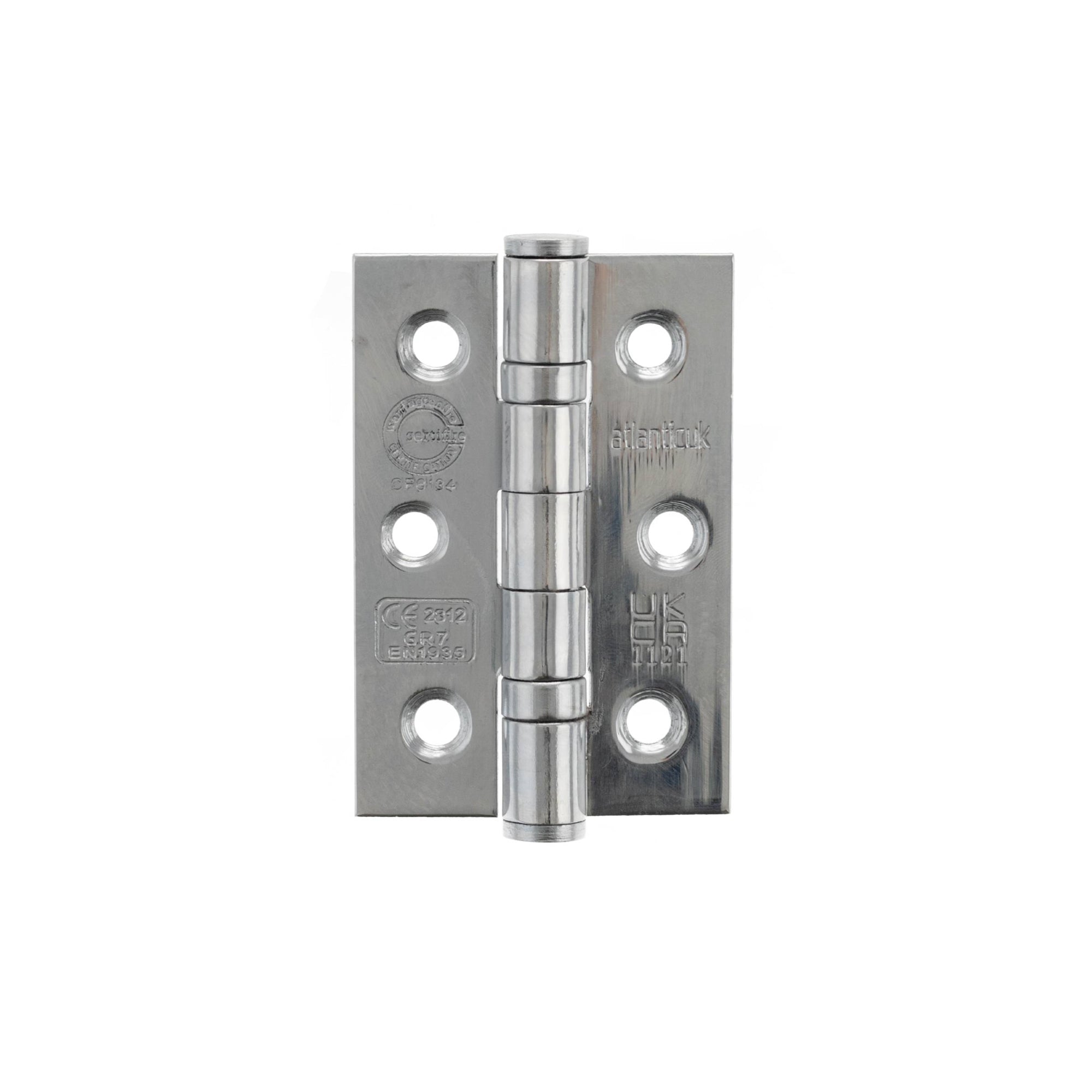 Atlantic CE Fire Rated Grade 7 Ball Bearing Hinges 3" x 2" x 2mm - Polished Stainless Steel