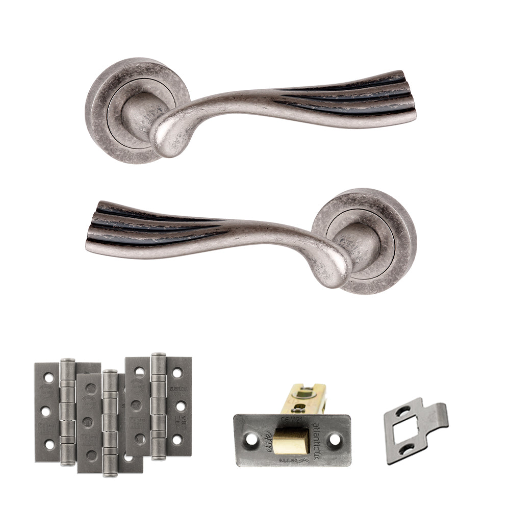 Old English Richmond Door Handle Pack in Distressed Silver