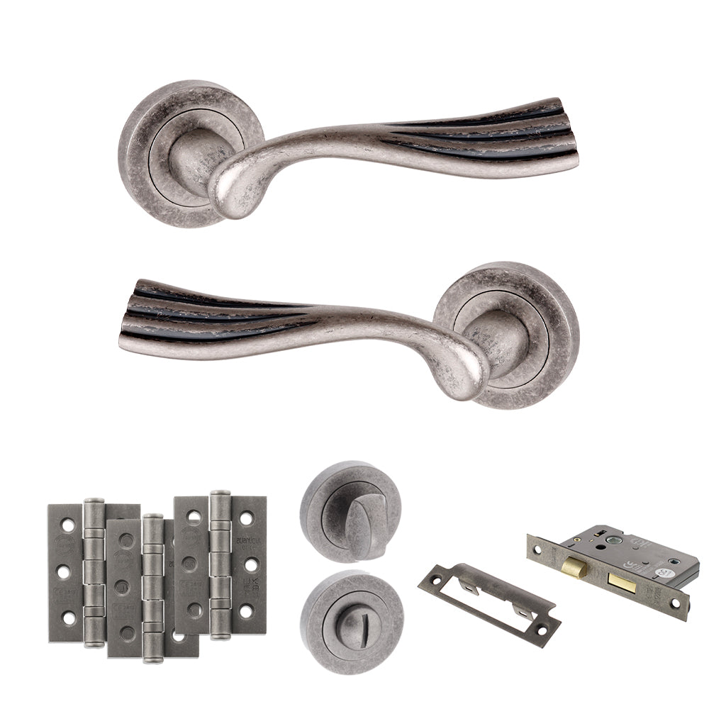 Old English Richmond Door Handle Pack in Distressed Silver