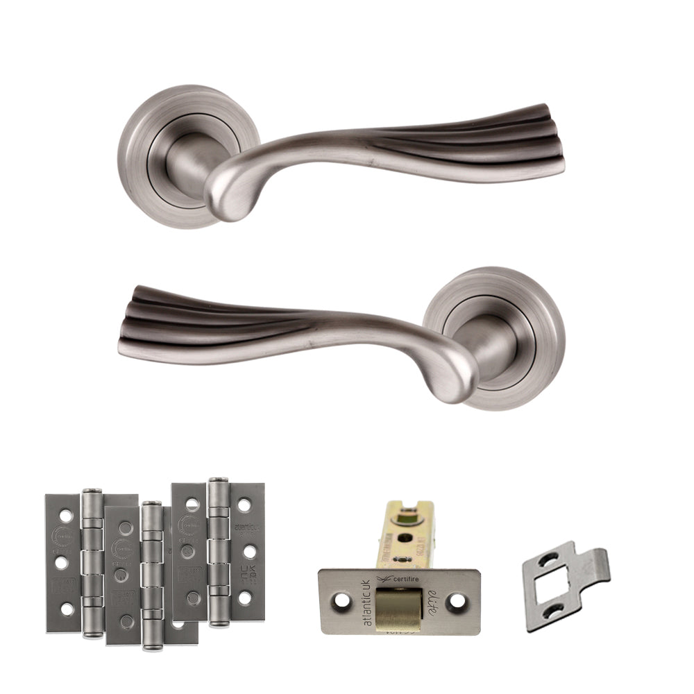 Old English Richmond Door Handle Pack in Matt Gun Metal