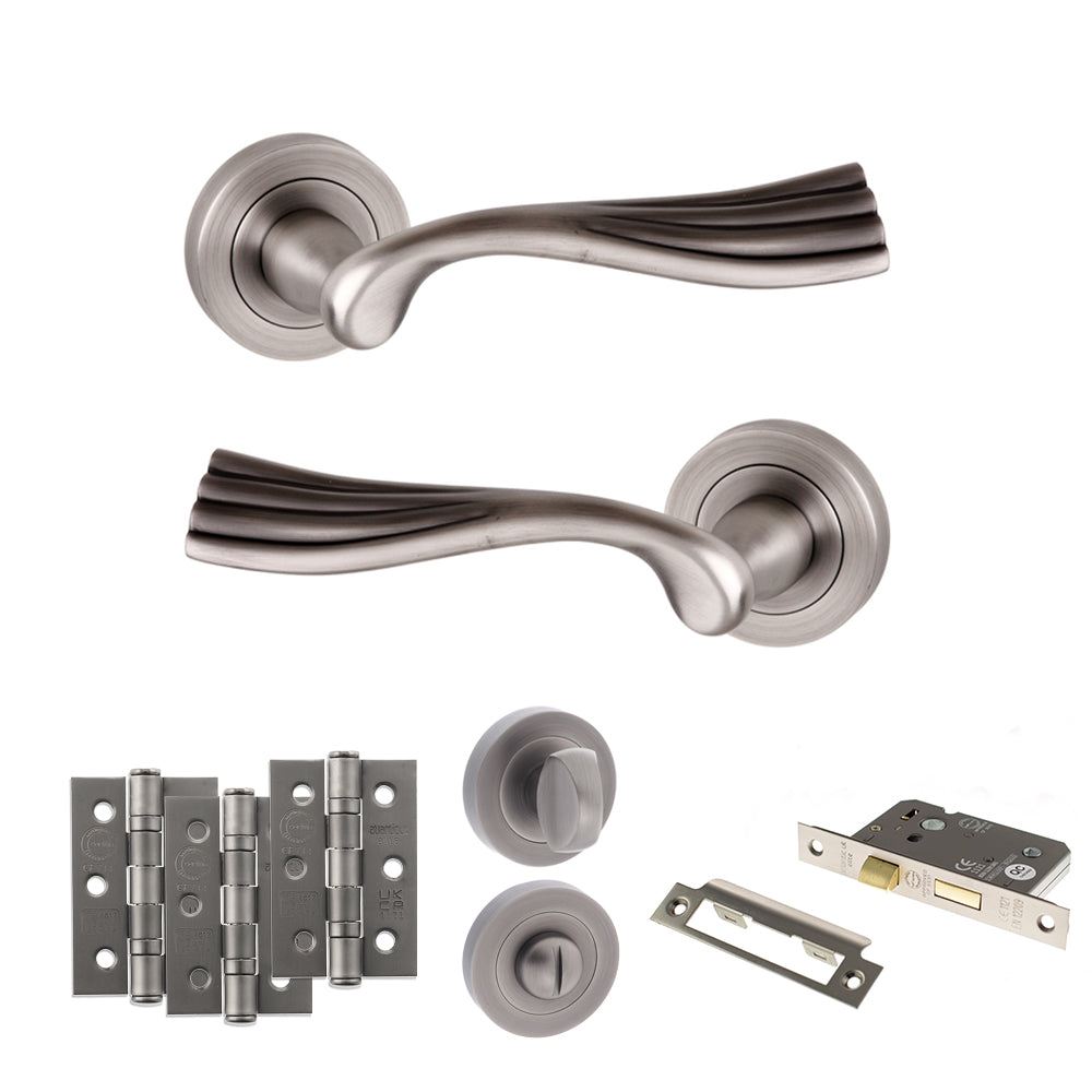 Old English Richmond Door Handle Pack in Matt Gun Metal