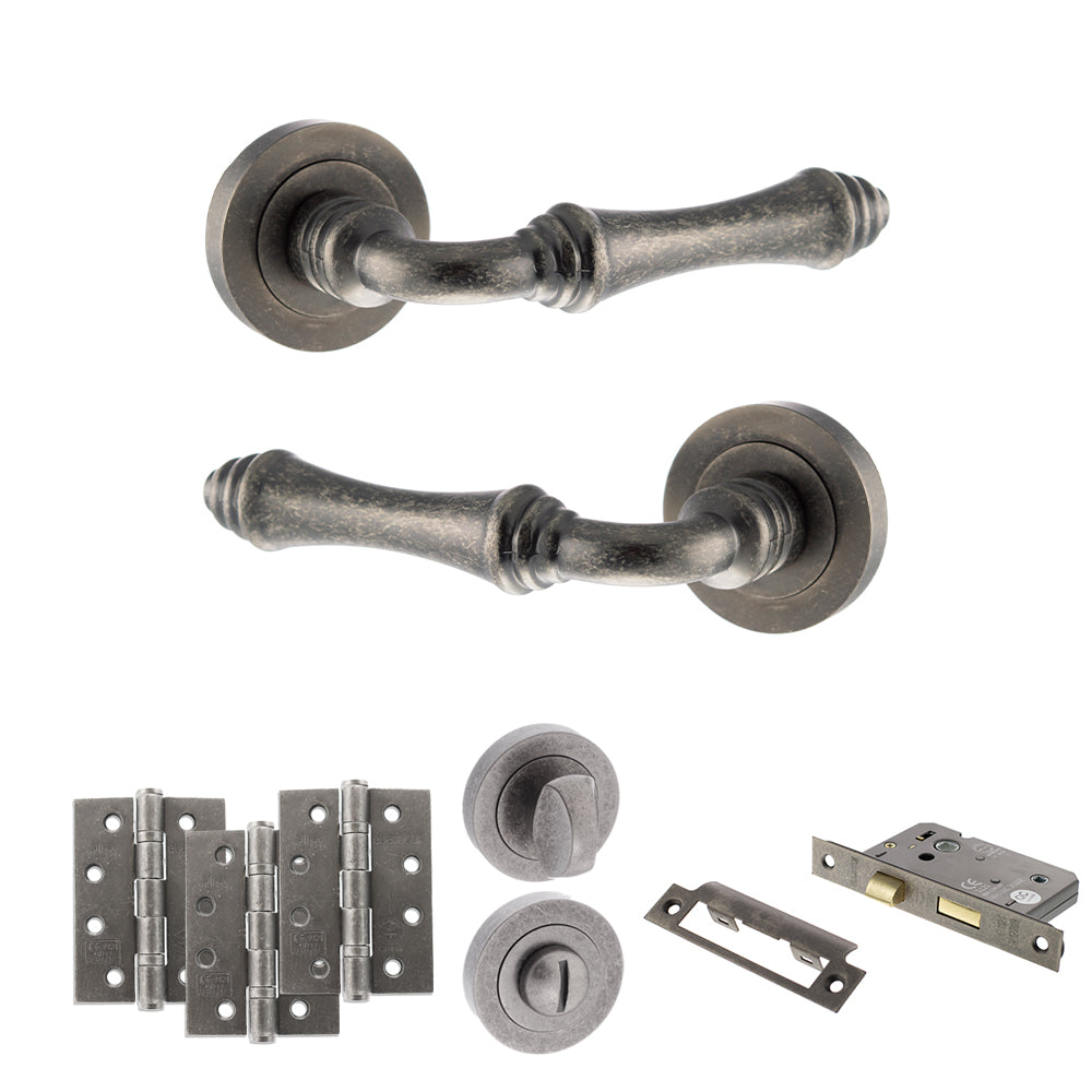 Old English Durham Door Handle Pack in Distressed Silver