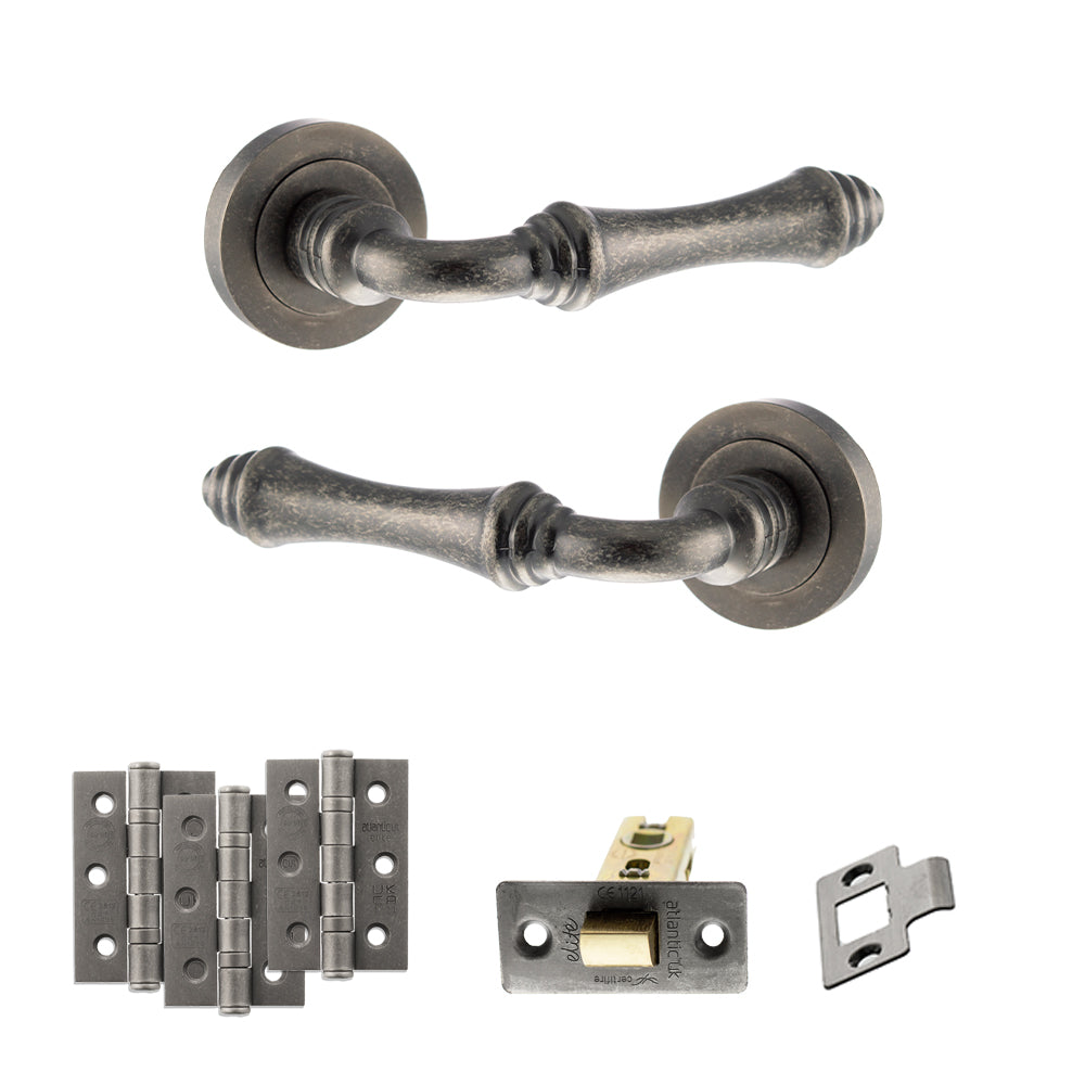 Old English Durham Door Handle Pack in Distressed Silver