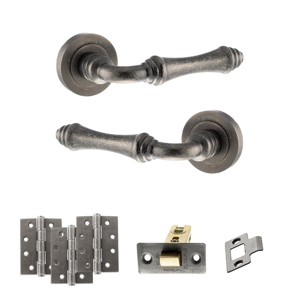 Old English Durham Door Handle Pack in Distressed Silver