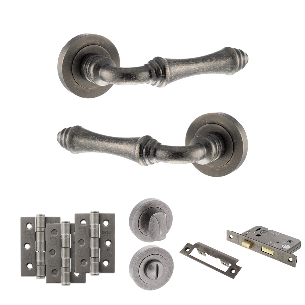Old English Durham Door Handle Pack in Distressed Silver