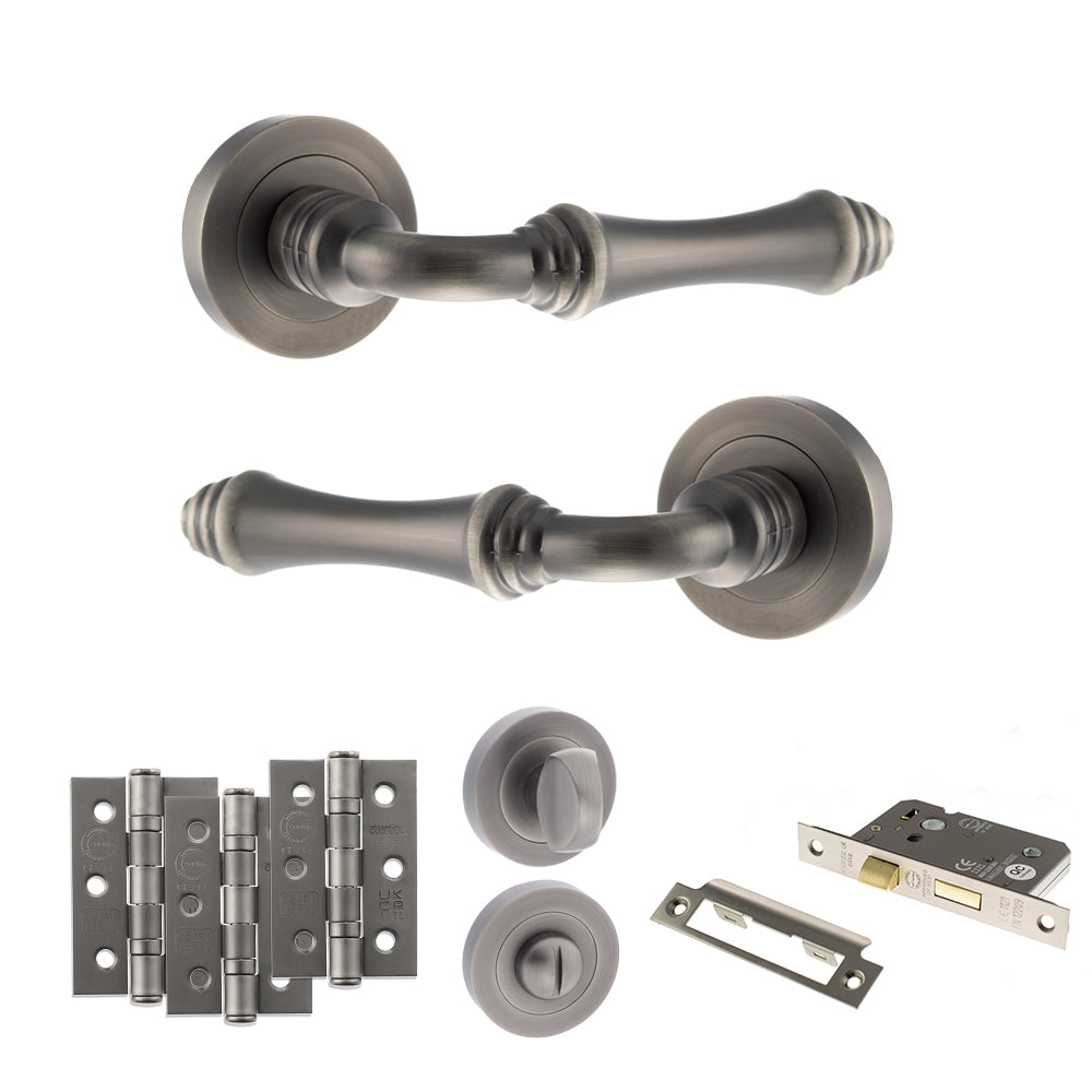 Old English Durham Door Handle Pack in Matt Gun Metal